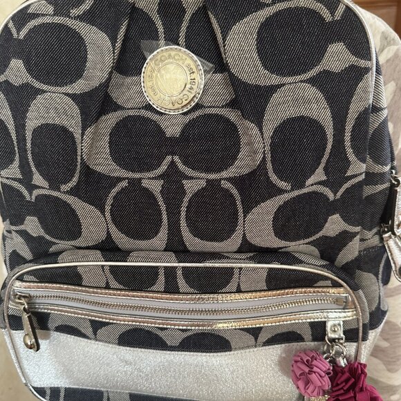Coach Signature Denim & Silver Stripe Poppy Backpack - Picture 4 of 6